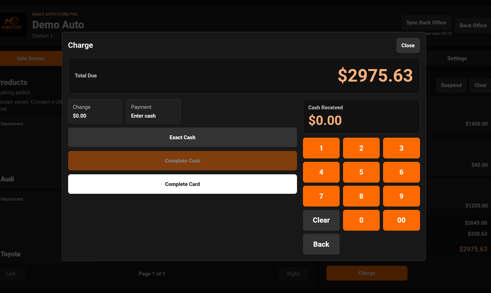 Mecho POS payment screen