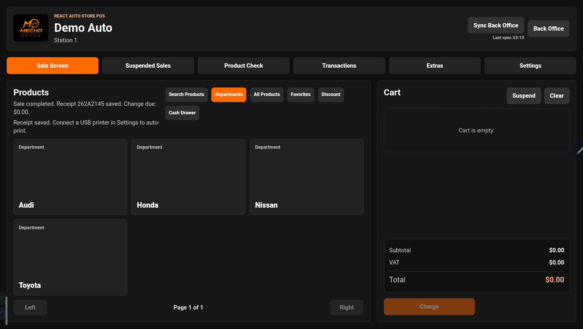Mecho POS checkout screen