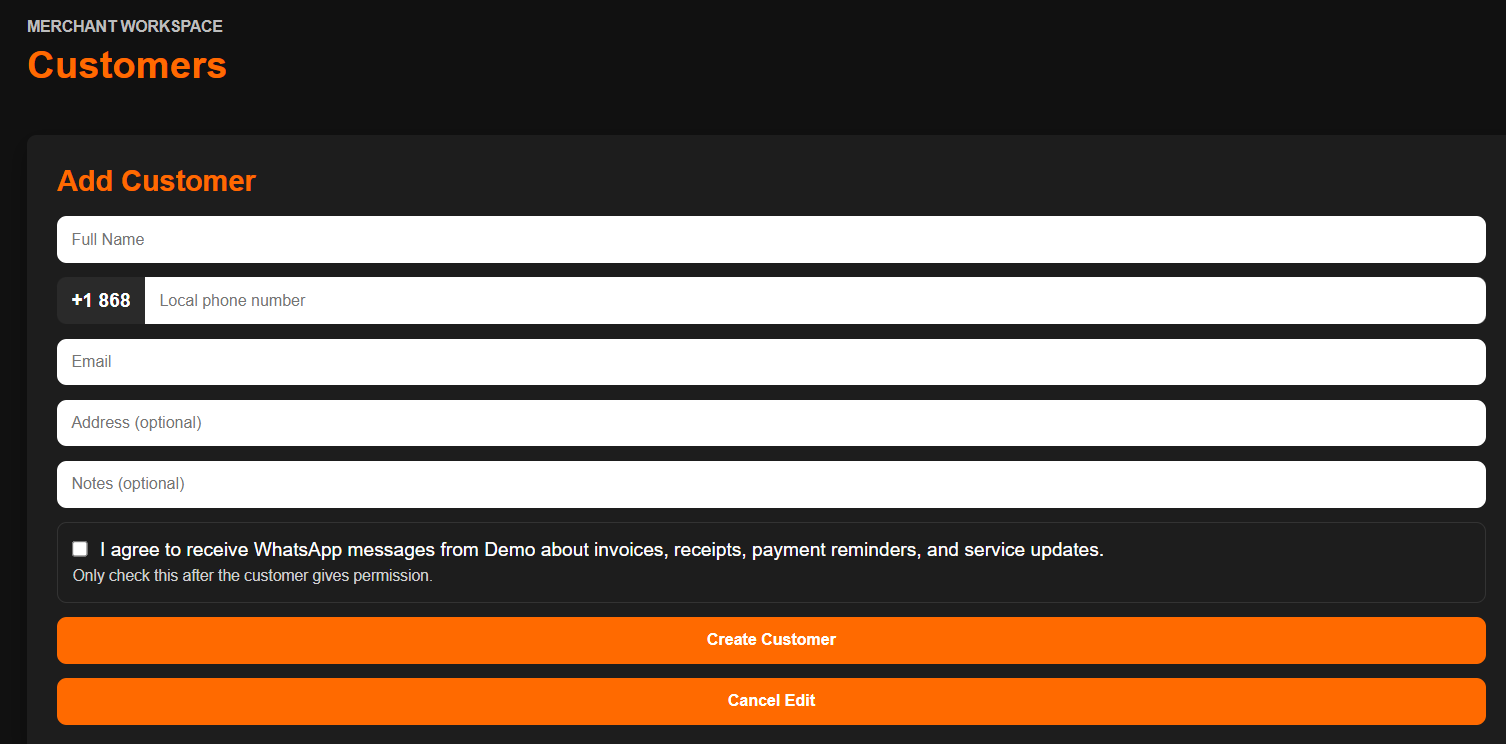 Mecho customer management screenshot