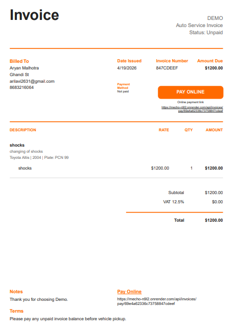 Mecho invoice preview screenshot